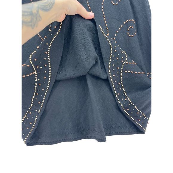Willi Smith Linen Skirt Size 8 Medium Bohemian Beaded Midi Length Unlined Breath - Picture 8 of 13